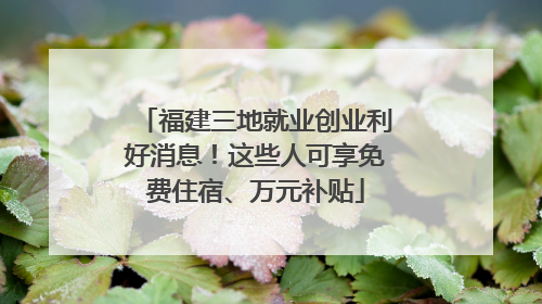 福建三地就业创业利好消息！这些人可享免费住宿、万元补贴