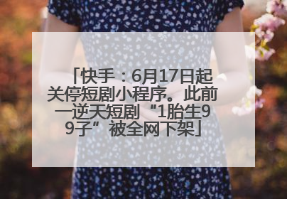 快手：6月17日起关停短剧小程序。此前一逆天短剧“1胎生99子”被全网下架