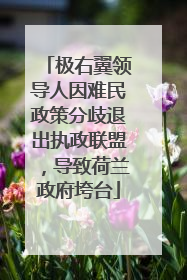 极右翼领导人因难民政策分歧退出执政联盟，导致荷兰政府垮台